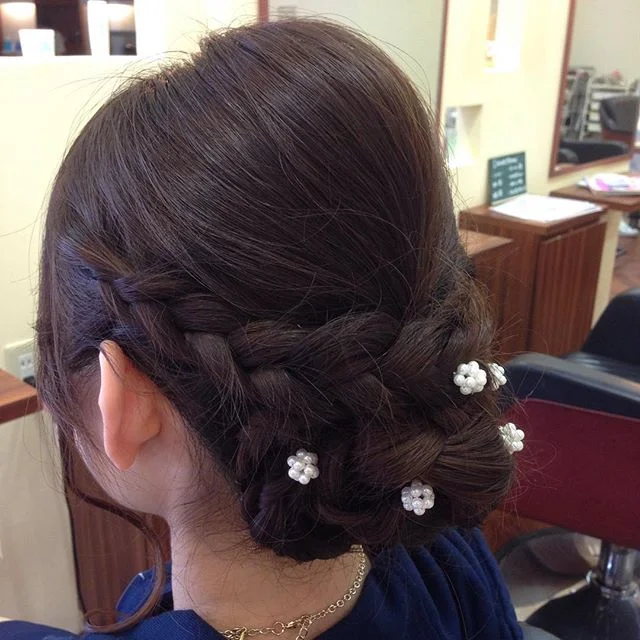 #結婚式およばばれヘアアレンジ#アップスタイル#編み込み#Garden#wasabi_inc