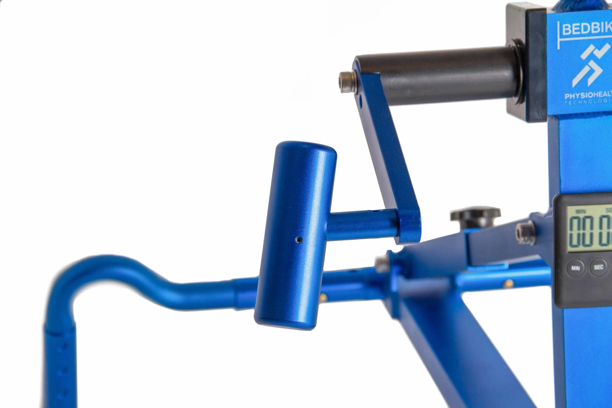 Close up of ergonomic handles on BedBike, a portable arm ergometer