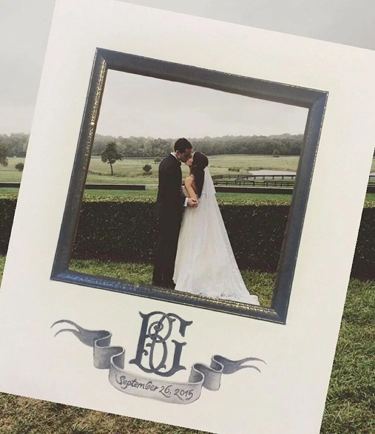 custom duogram wedding guest book mat :: watercolor on mat board (please inquire by email)
