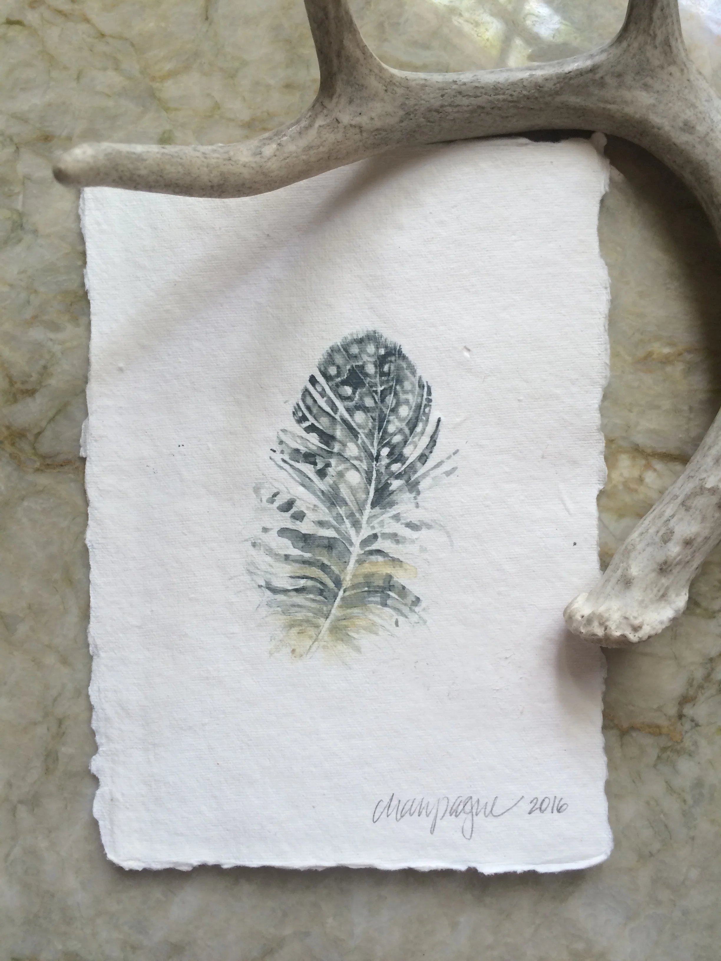 watercolor feather print no.1 on handmade paper (size and availability inquiries by email)