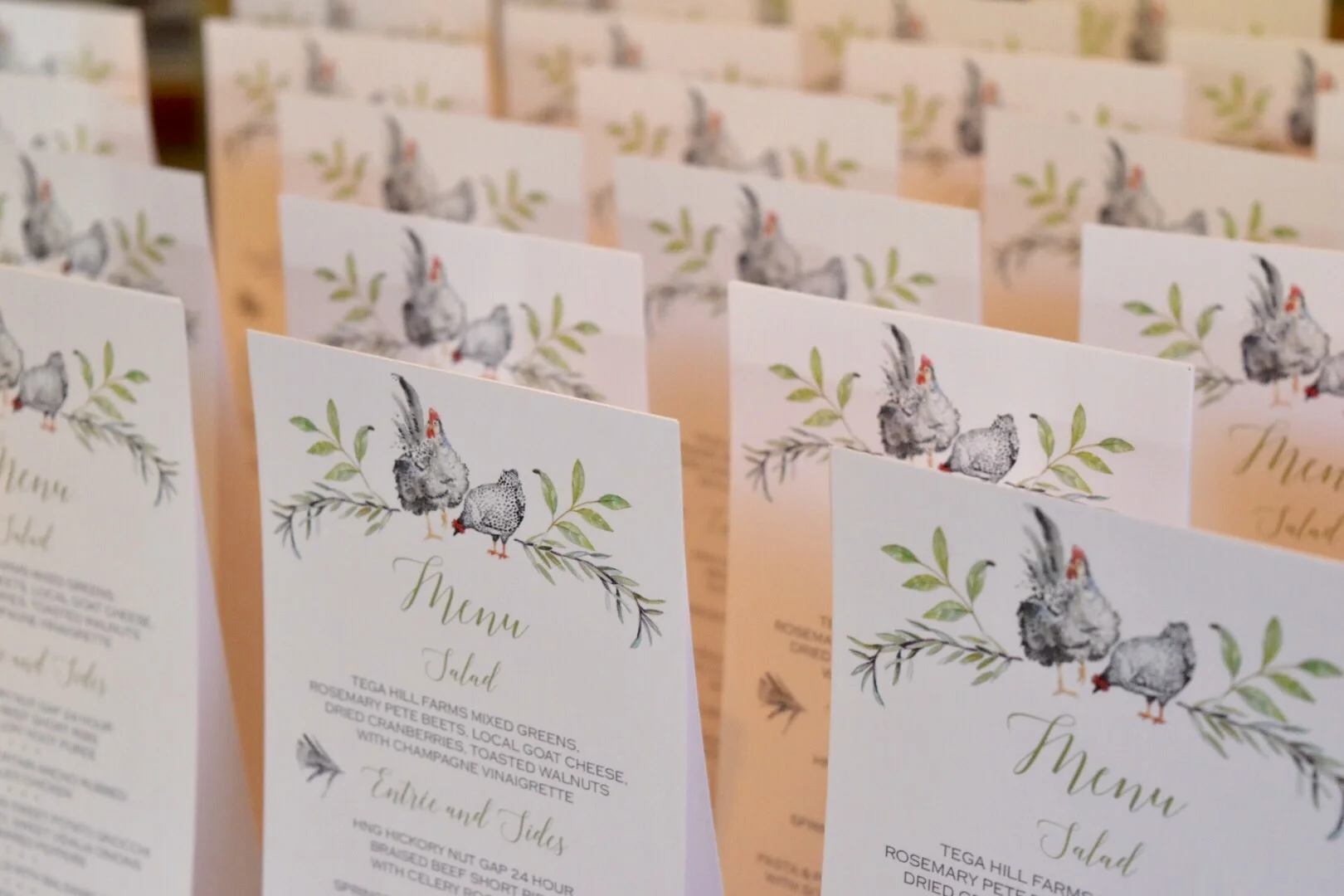 custom watercolor menus :: double-sided :: tented :: 100# cover (please inquire by email)