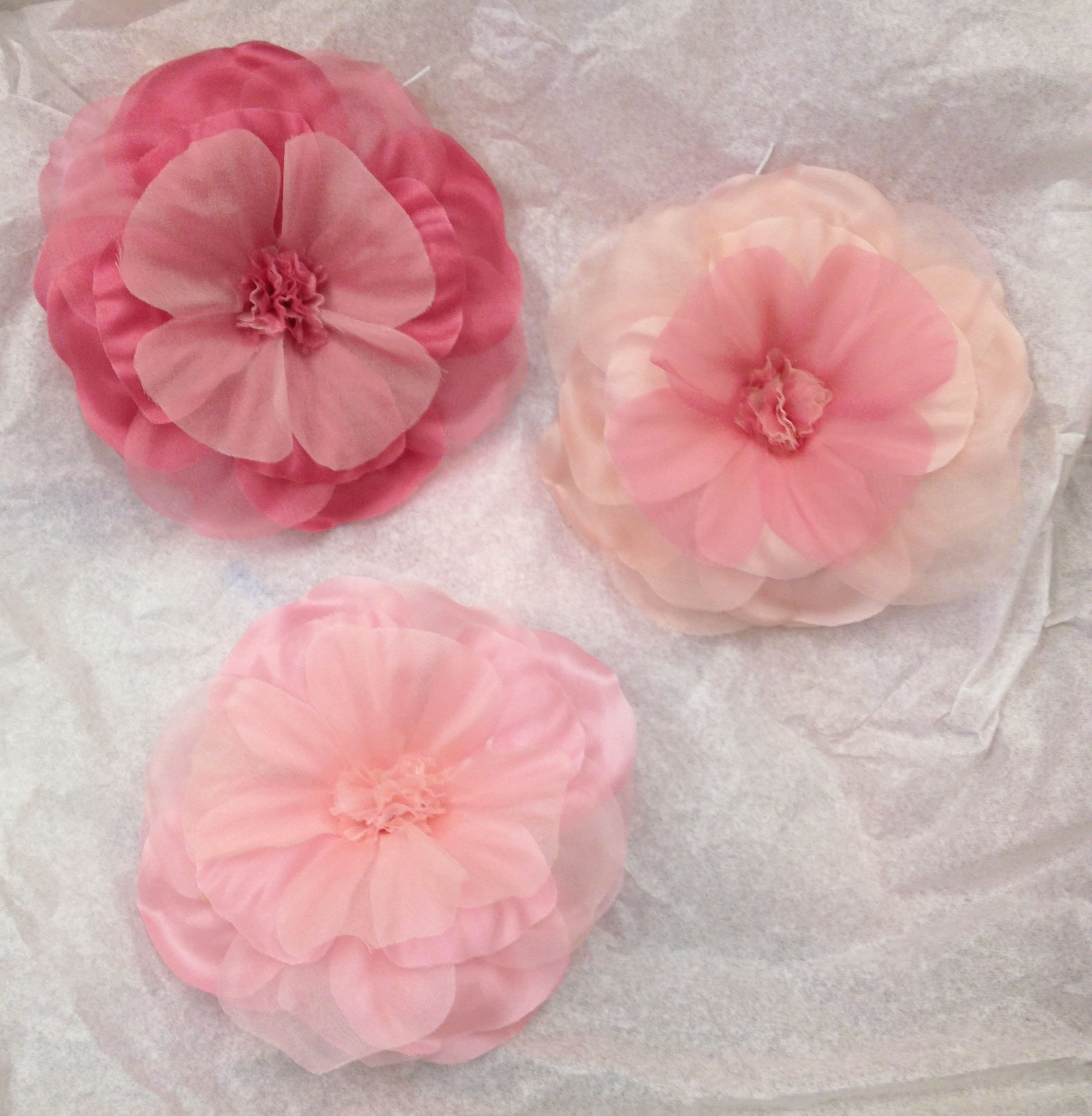 Silk organza flowers custom made for Titania's cape