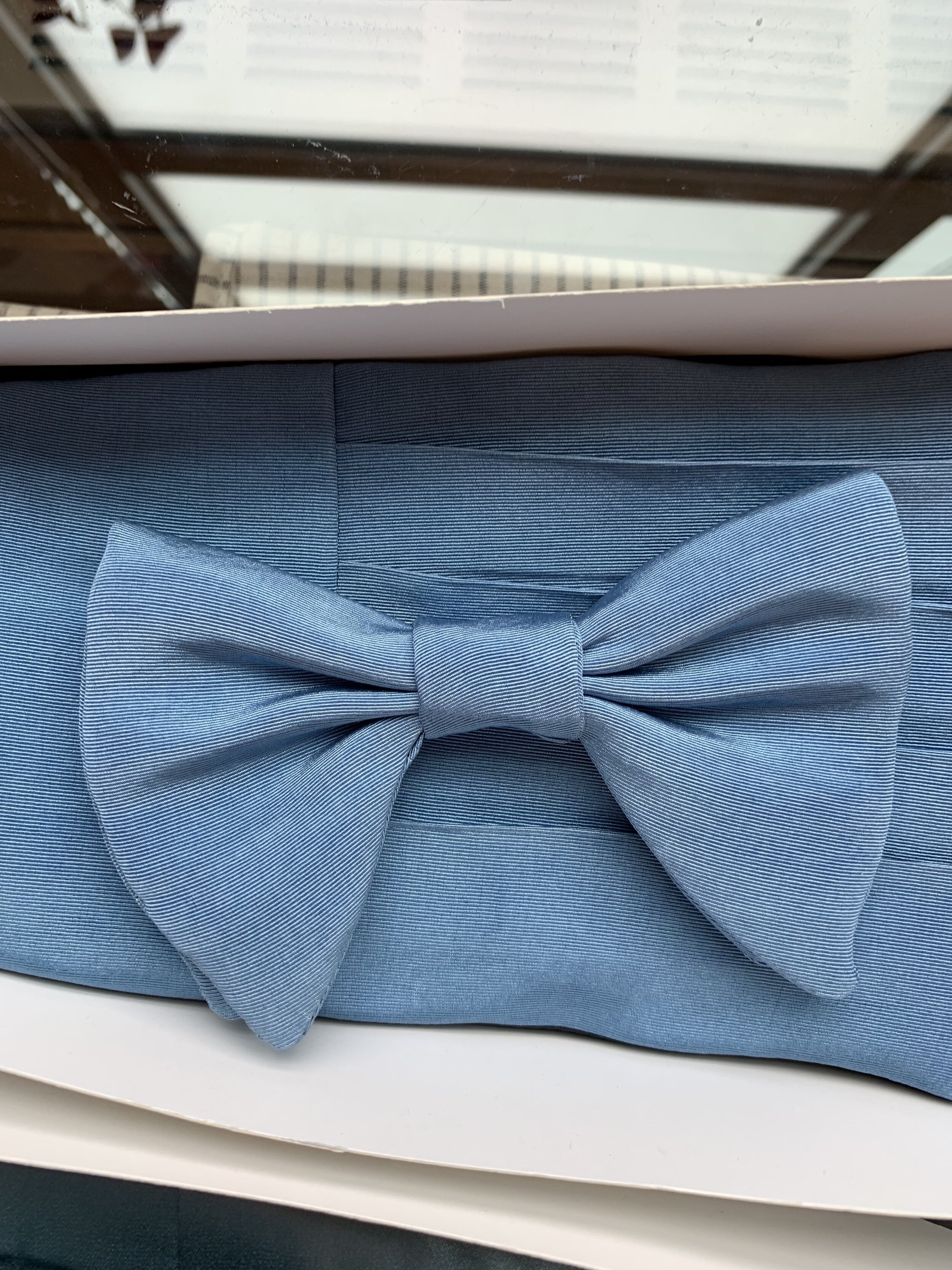 We also made custom silk faille bow ties with matching cummerbunds for the groom + groomsmen
