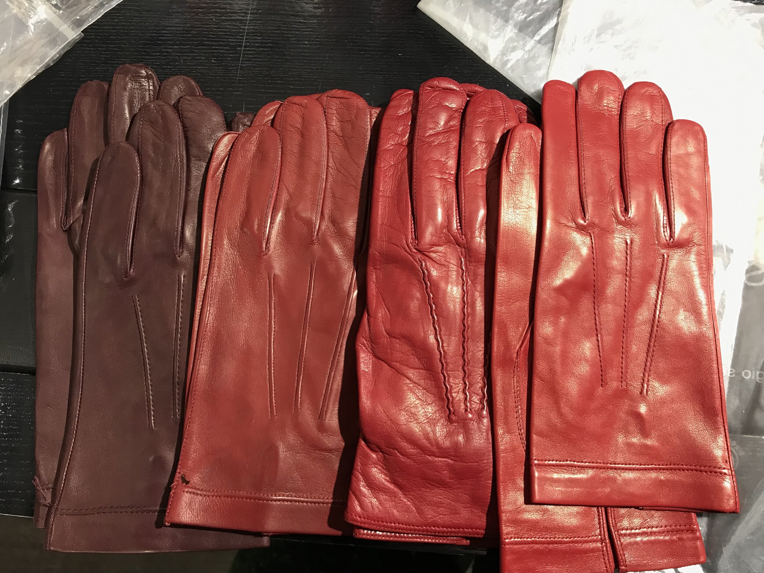 Red leather glove selection shopped for "Meyer"