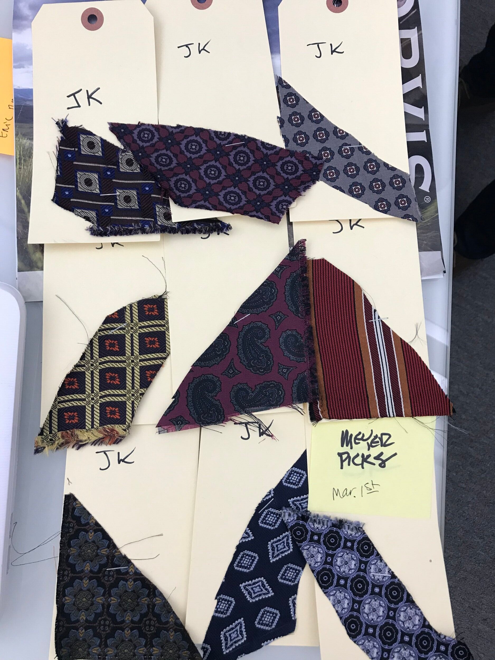 Swatches of tie fabrics built for "Meyer"
