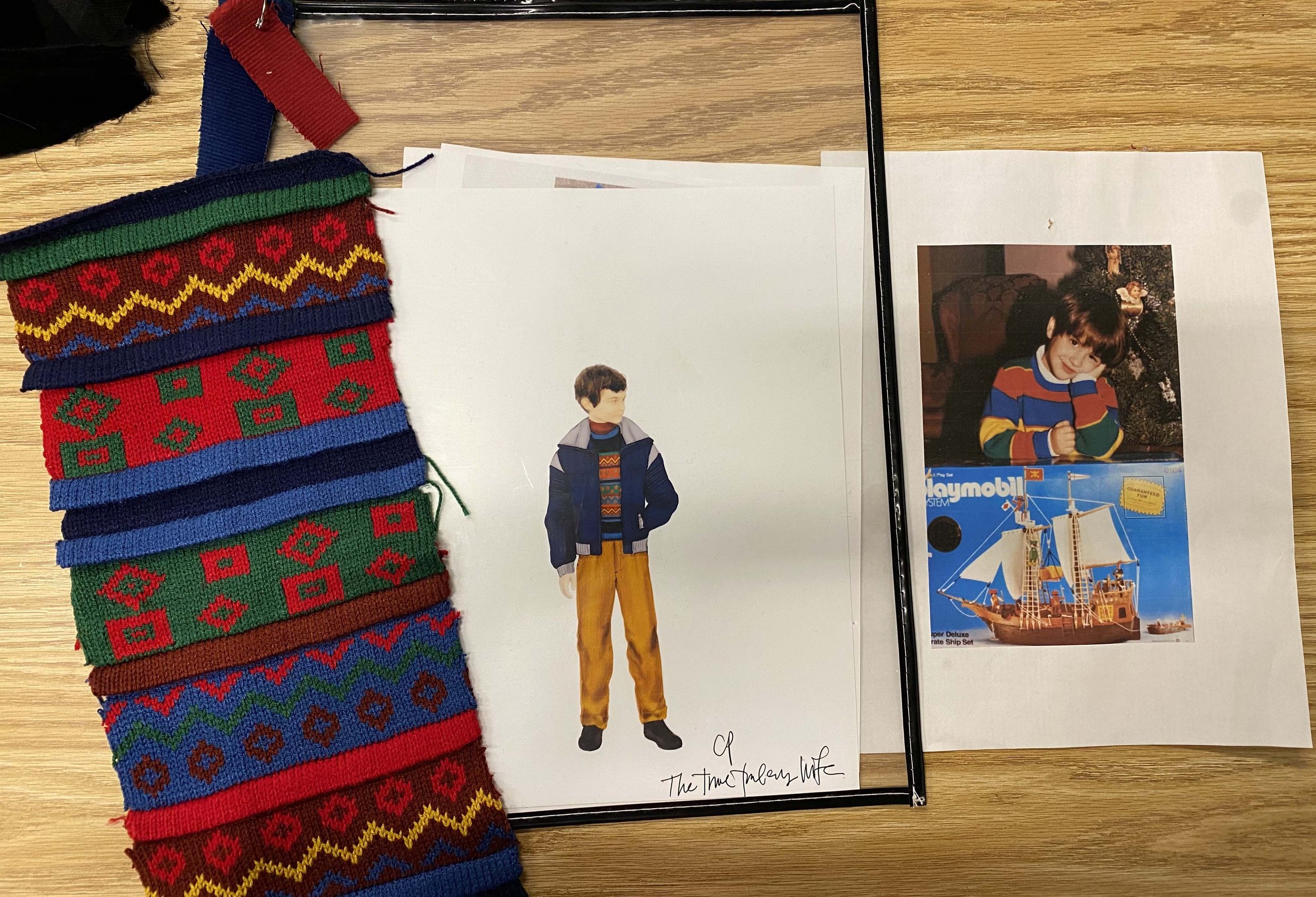 Knit sample, sketch of costume and inspiration