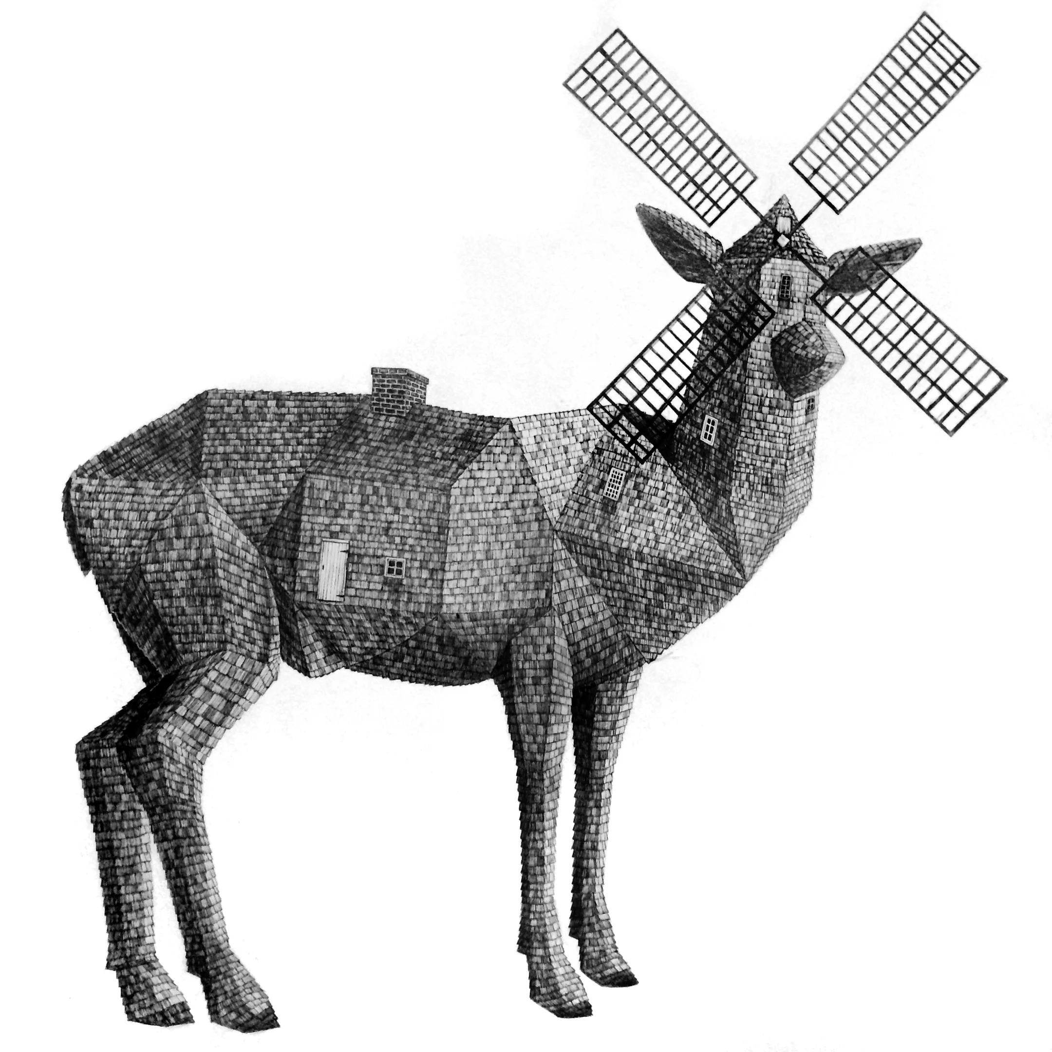 Saltbox Stag Ink on paper 23" x 20" 2014 Available as an archival digital giclee print on cotton rag paper, 20" x 20", edition of 50 (original SOLD)