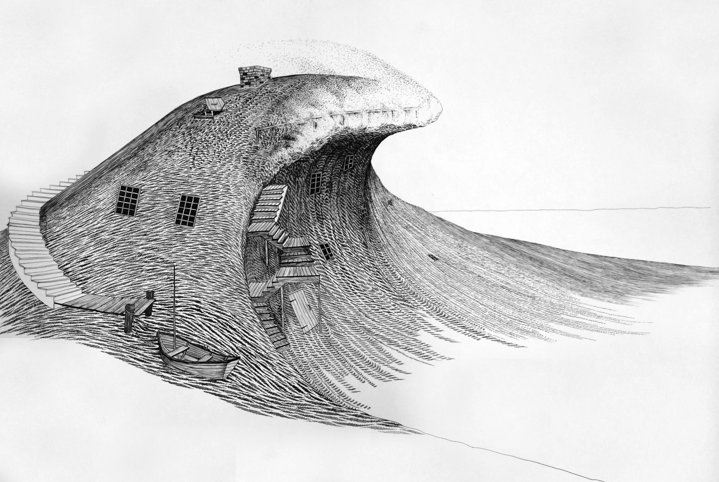 Wave House Ink on paper 32" x 48" 2014 (sold)