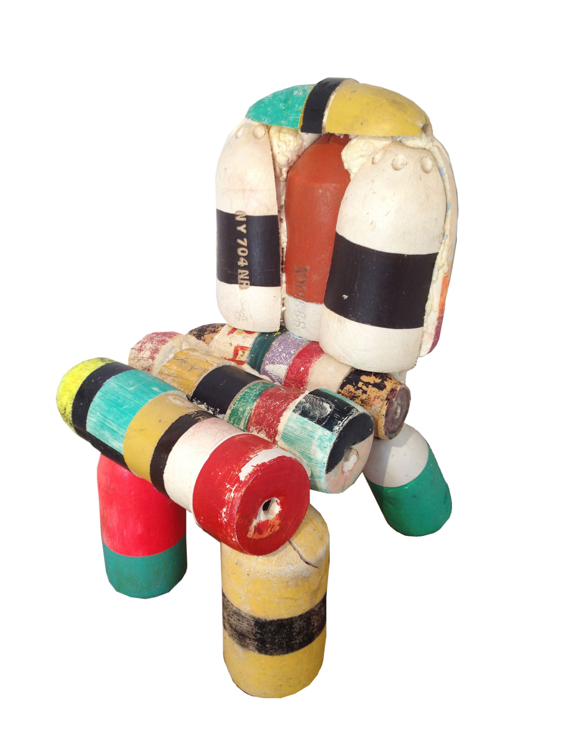    Buoy Chair    found buoys, chair frame  36" x 28" x 32"  2013  (sold) 