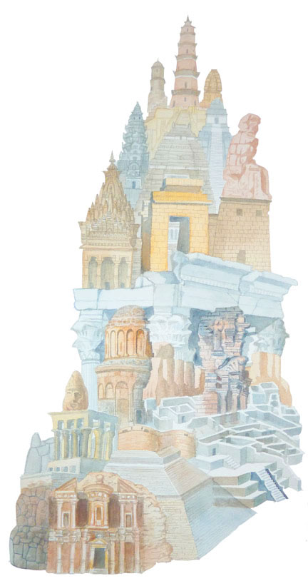    Tower of Babel    watercolor on paper  24" x 10"  2012  (sold) 