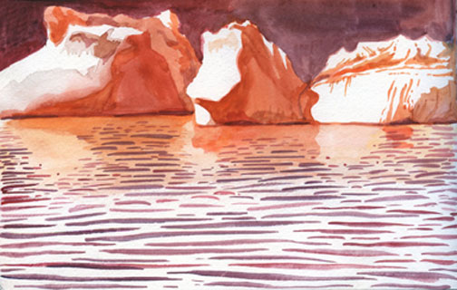    Warm Icebergs    watercolor on paper  6" x 9"  2009  (available) 