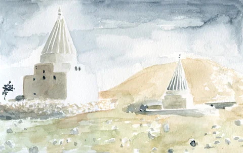 Kurdish Cemetary watercolor on paper 6" x 9" 2009 (available)