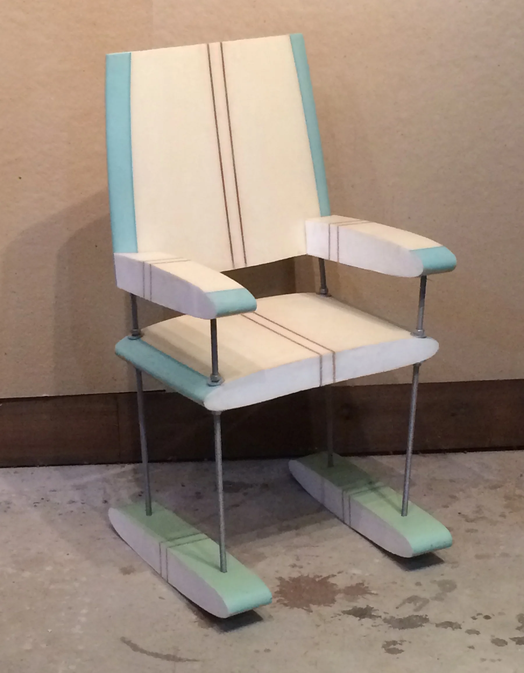 Rocker Rocker reclaimed surfboard, metal rod, hardware, resin 43” x 23” x 22.5” 2014 (sold)