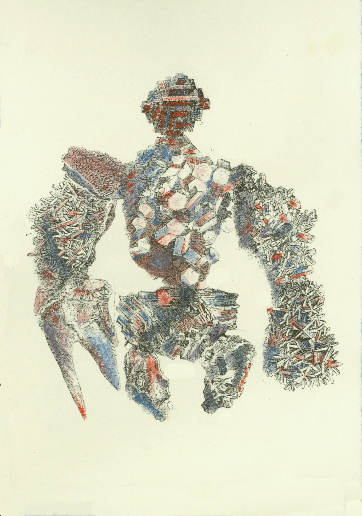 Golem II xerox transfer collage and watercolor on paper 7" x 5" 2008 (available)