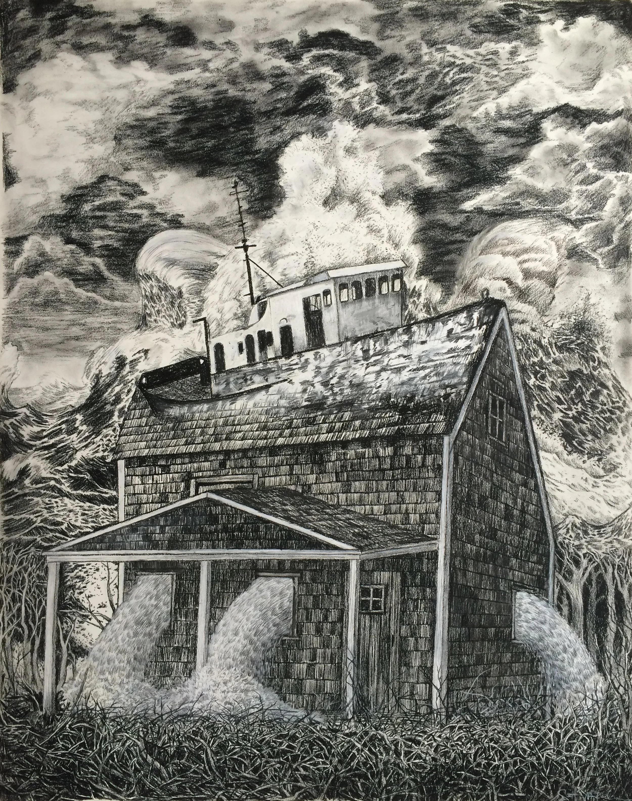 Home at the Heart of the Sea charcoal on paper 29" x 23" 2015 (sold)