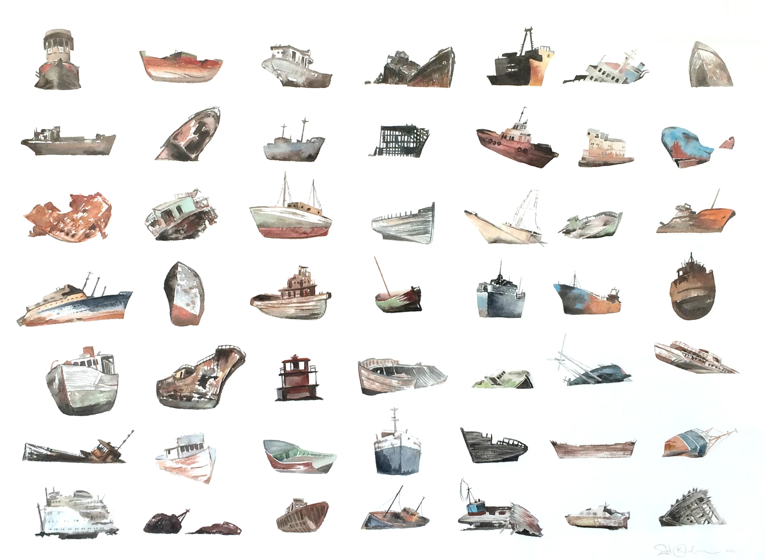 Forty- Nine Wrecks watercolor on paper 24" x 30" 2015 (sold)