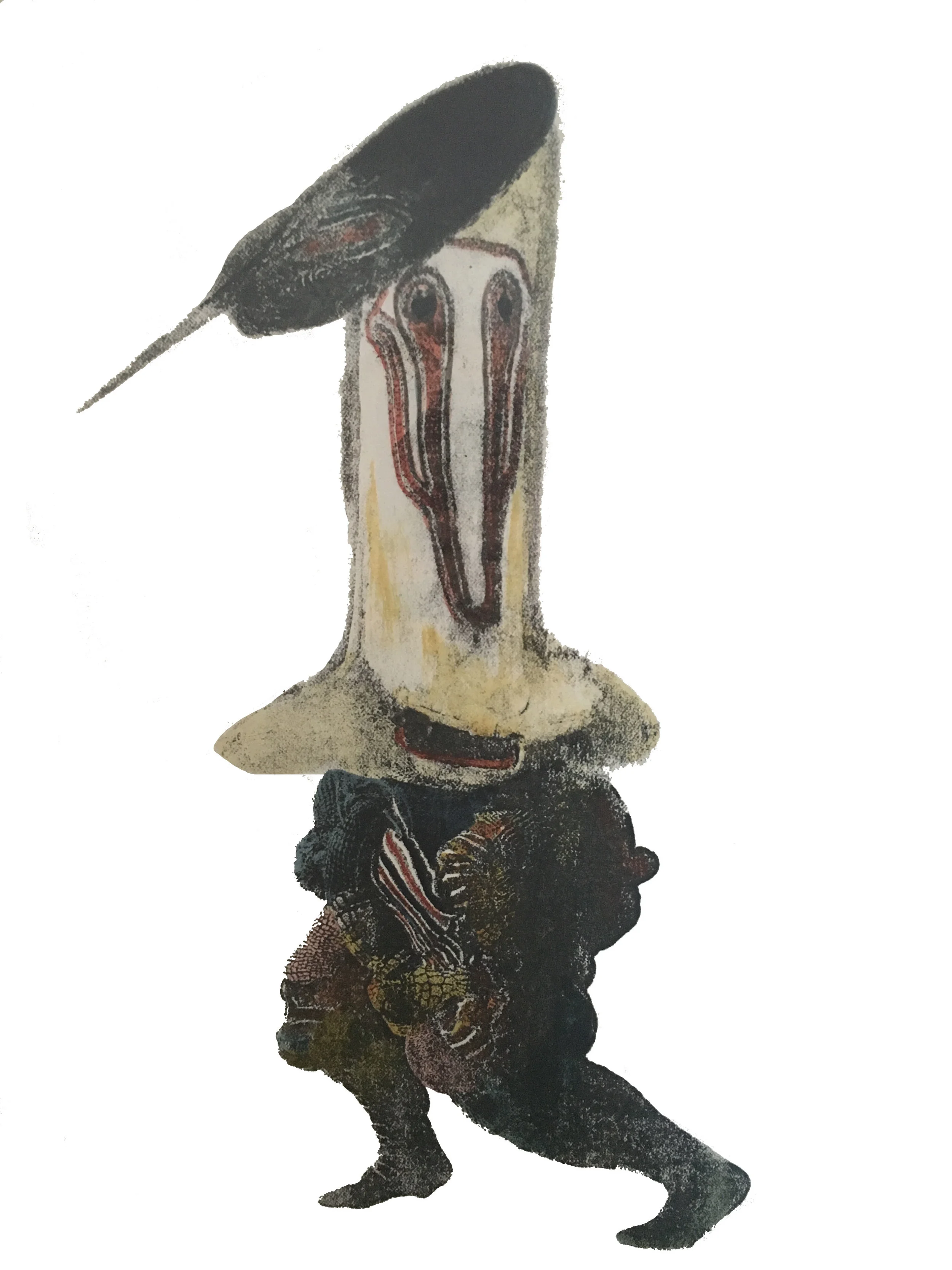 Mask Dancer xerox transfer collage and watercolor on paper 14" x 11" 2014 (available)
