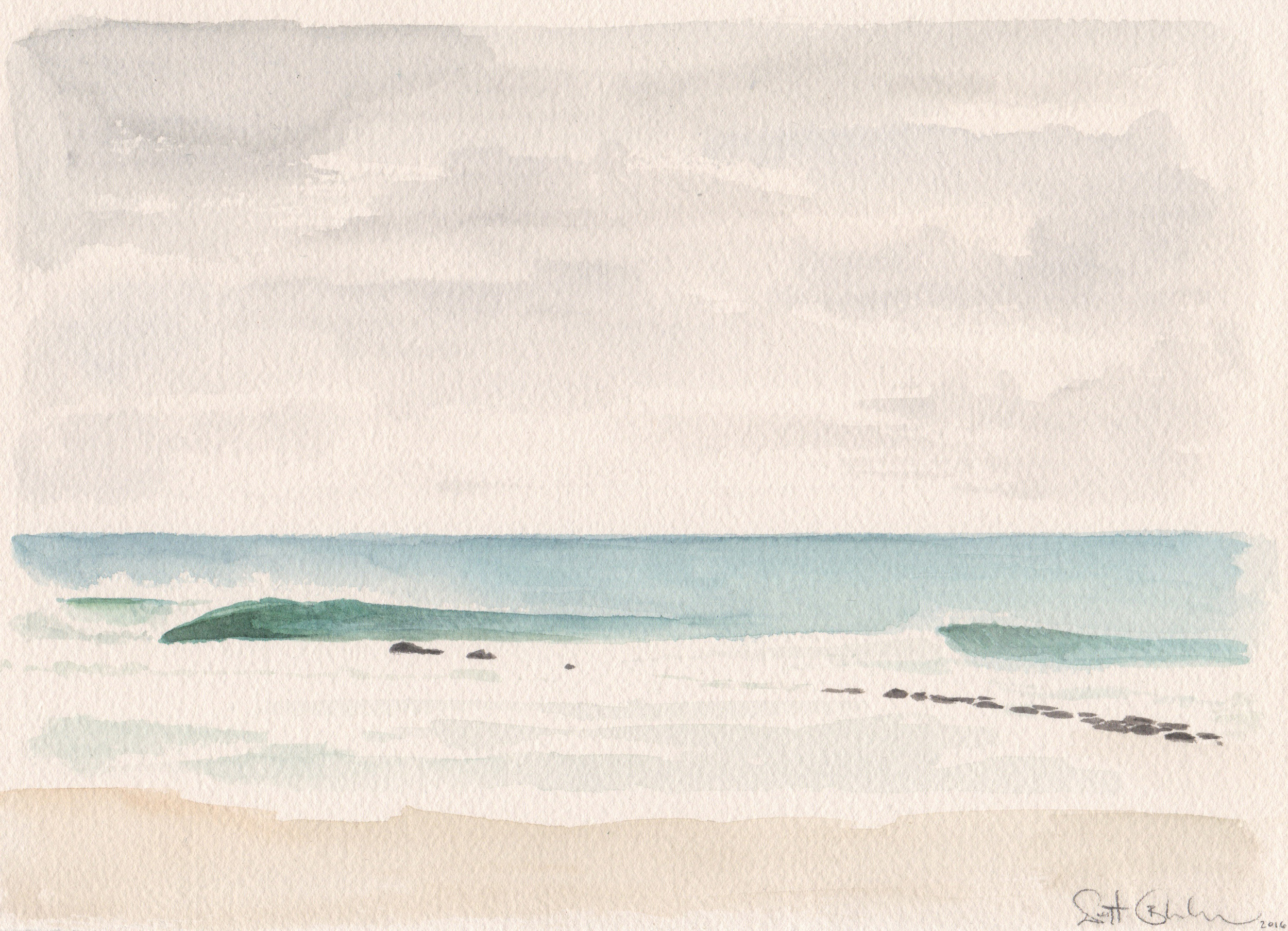    First Jetty Lefts    watercolor on paper  7" x 11"  2016  (sold)  &nbsp; 