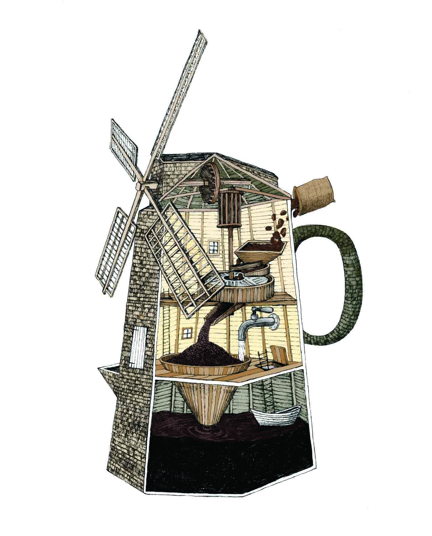    Grindstone Coffee Mill    ink and digital  Commissioned illustration for Grindstone Coffee Company  2016    