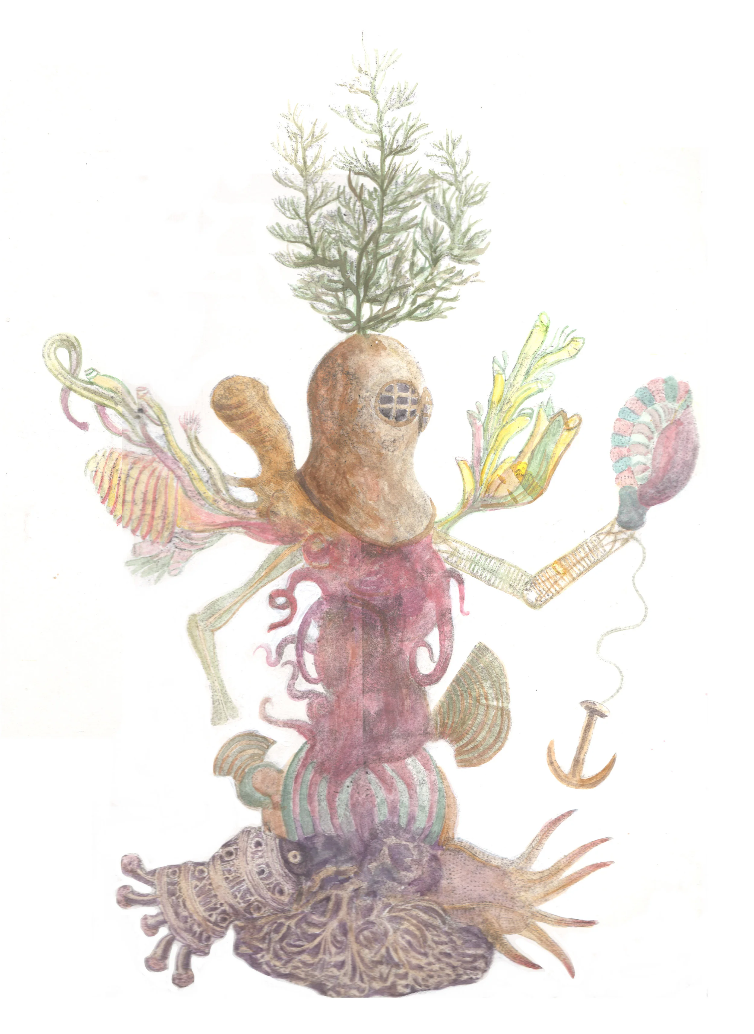 The Collector xerox transfer collage and watercolor on bristol board 11” x 14” 2018 (available)