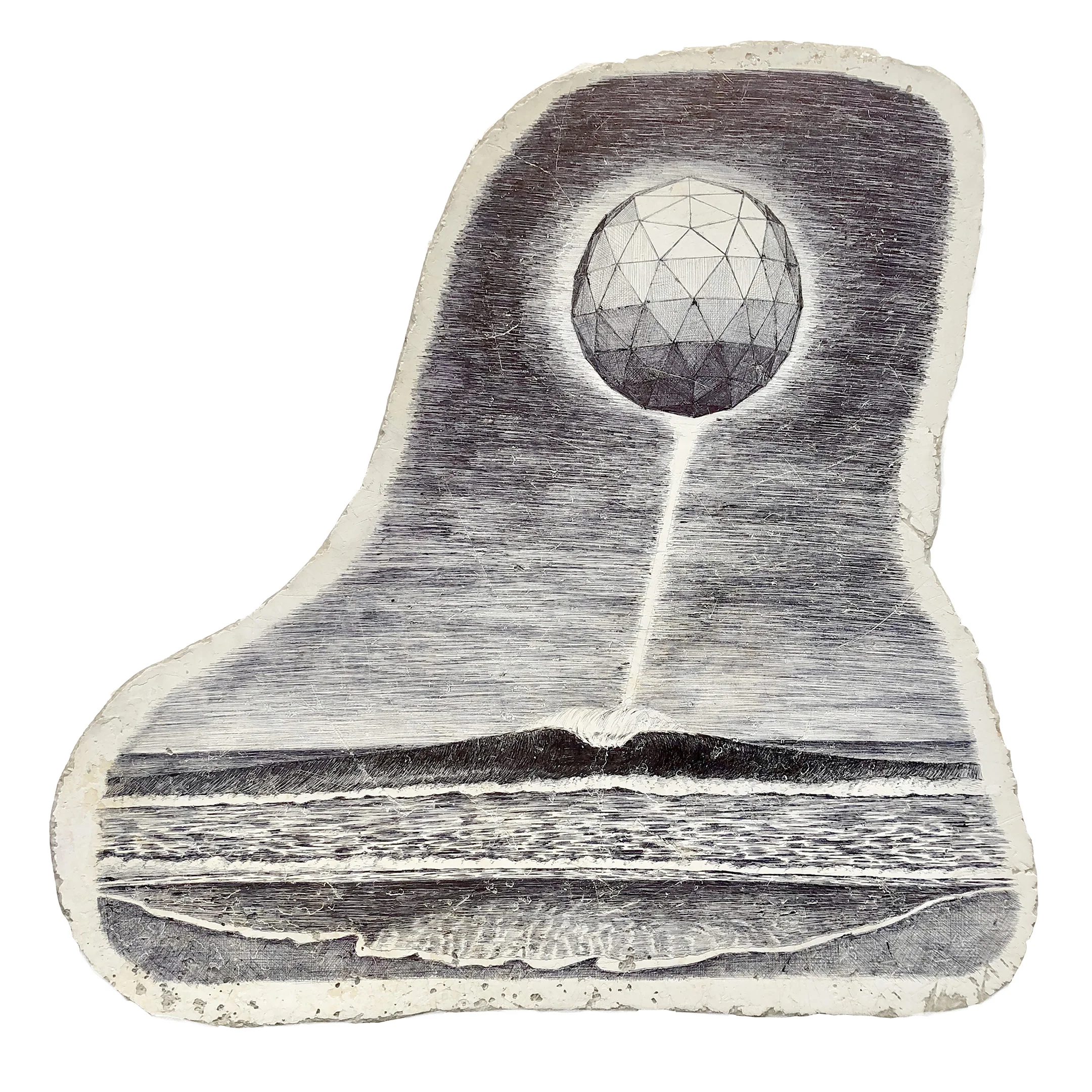 The Orb ballpoint pen on found fiberglass fragment 10.5” x 10.5” 2019 (available)