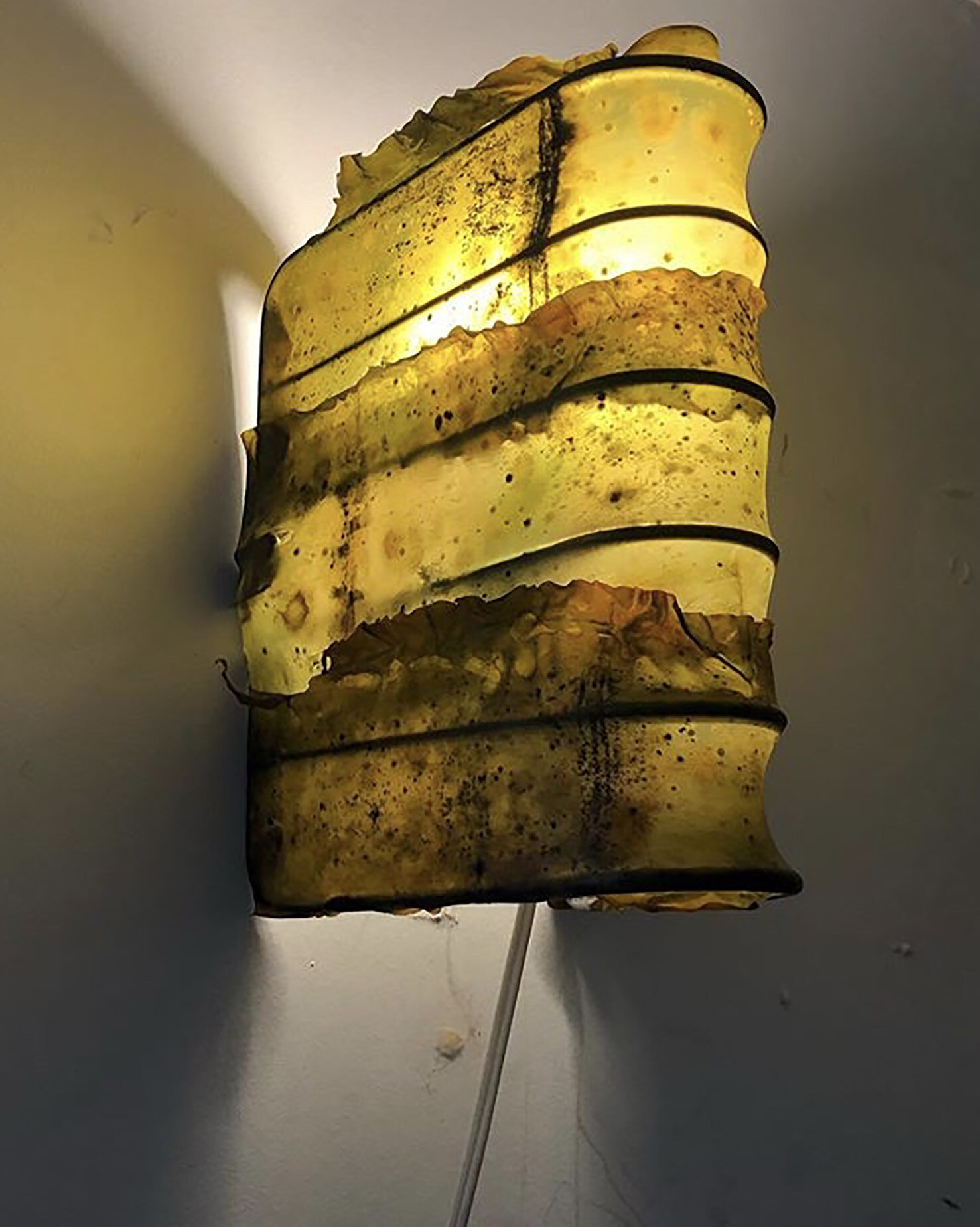    Latissima Lamp    kelp, repurposed metal dishrack, lightbulb, fixture  12” x 10” x 6.5”  2019  (available) 