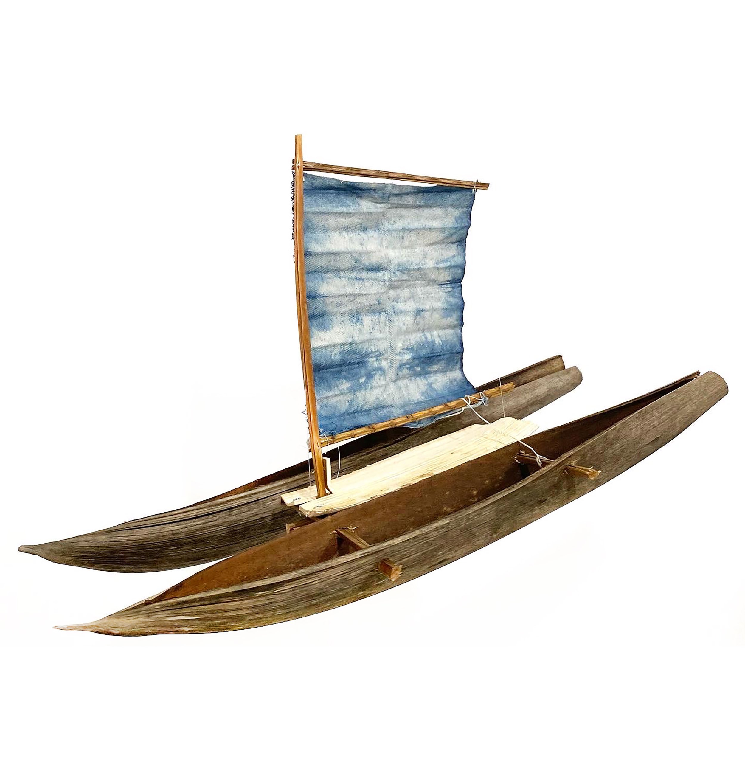    Catamaran    natural materials, indigo-dyed canvas and hardware  18” x 30” x 16”  2022  (sold) 