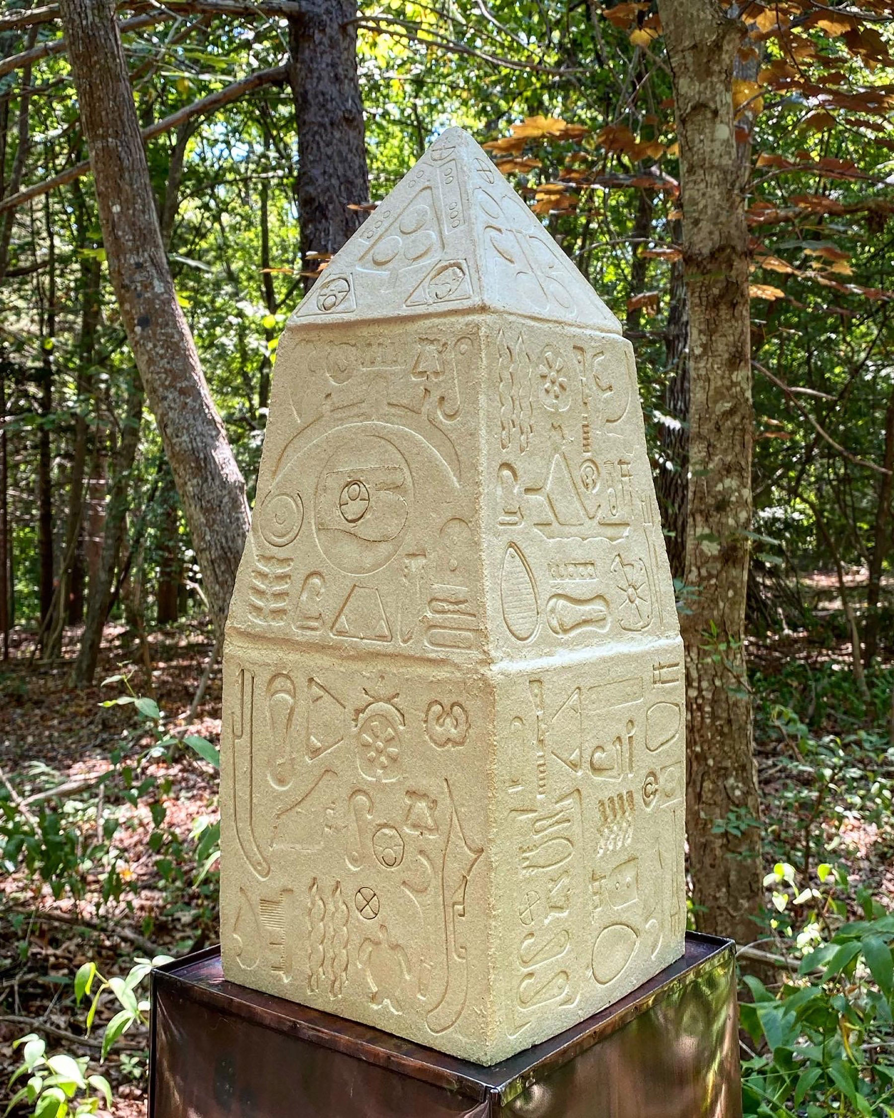    Plastiglyphic Obelisk (Monument to Lost Civilization)    ceramic with copper base  17.5” x 10” x 10” without base  2022  (sold) 