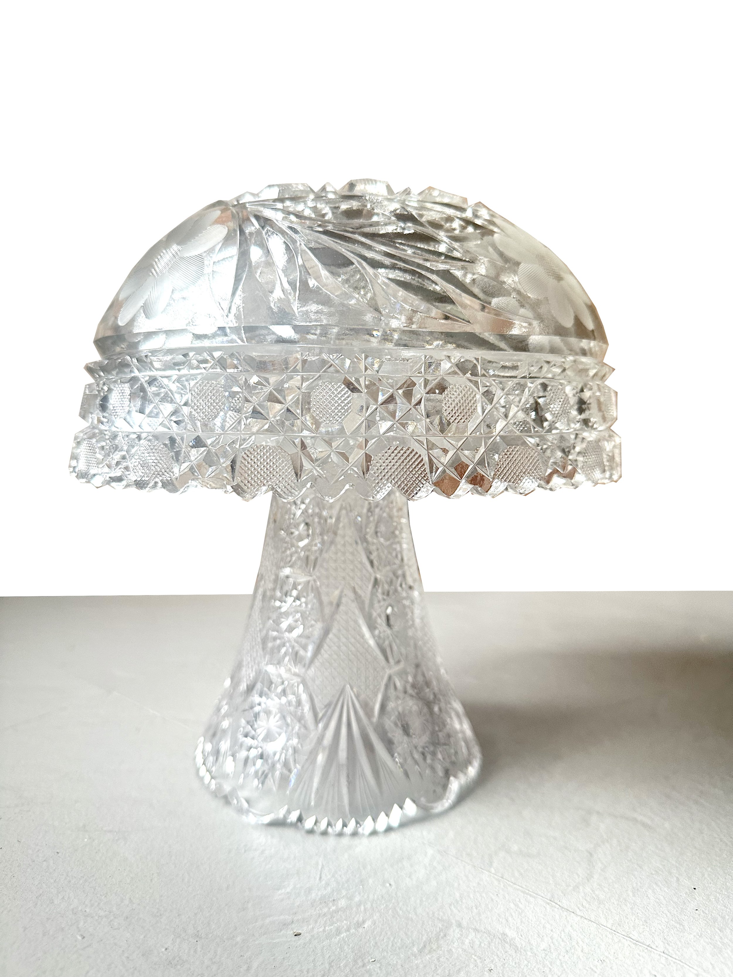    Boletus Vitrium (One of Many)    cut crystal, epoxy  12” x 9” diameter  2023  (available) 