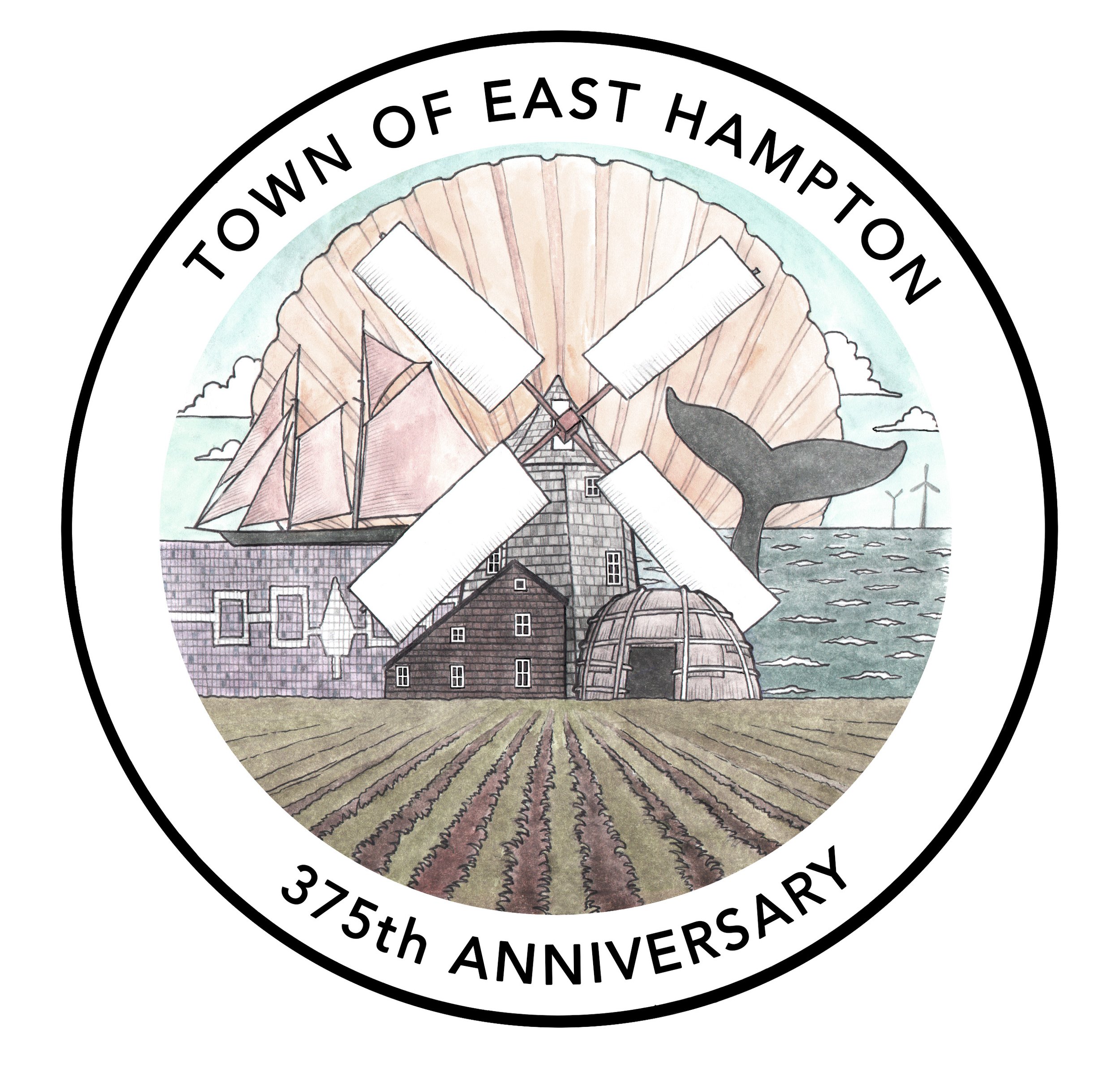    Town of East Hampton 375th Anniversary’ official logo    ink, watercolor, digital  2023 
