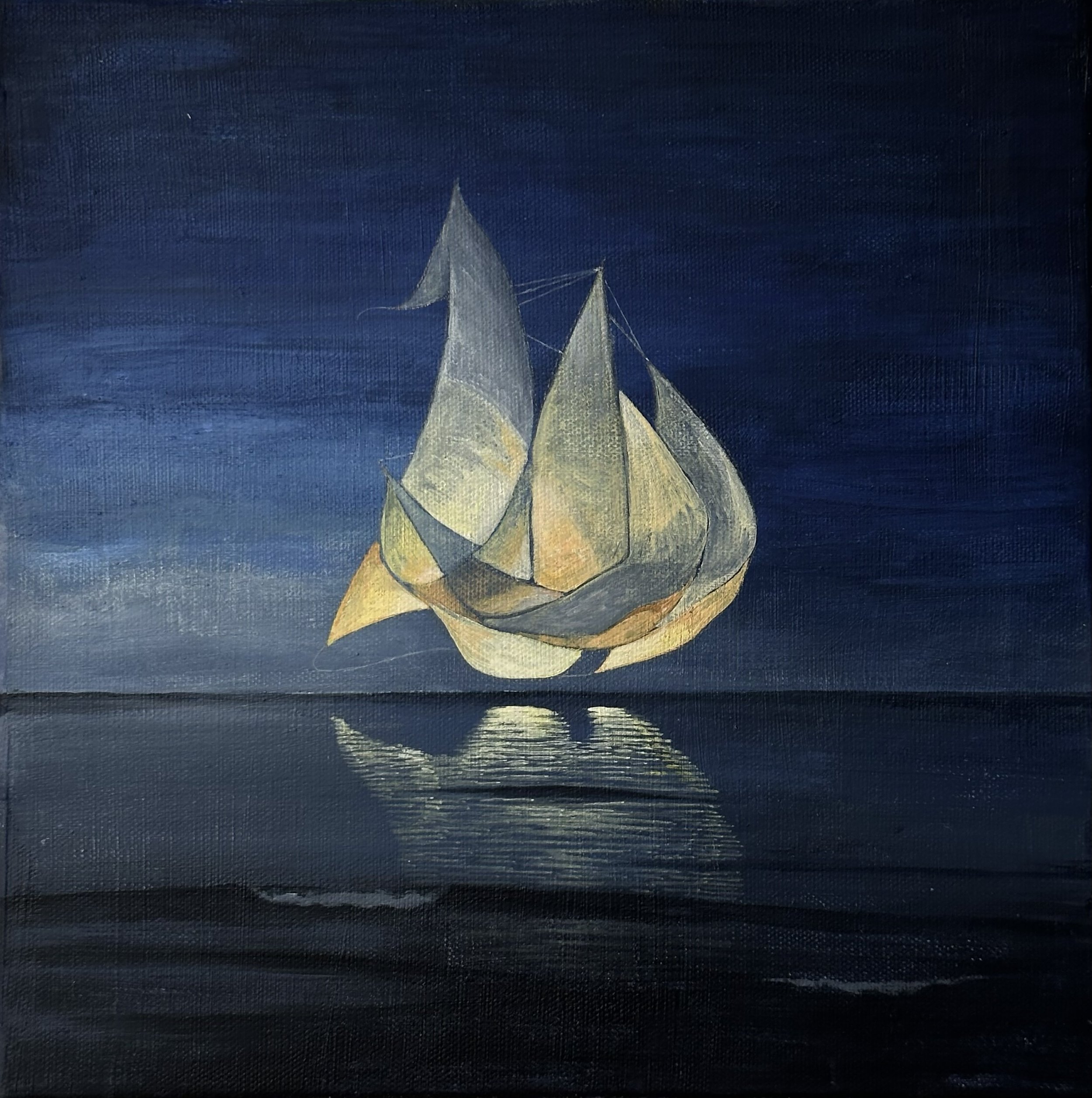    Ghost Ship of Sails    acrylic on canvas  10” x 10”  2024  (sold) 