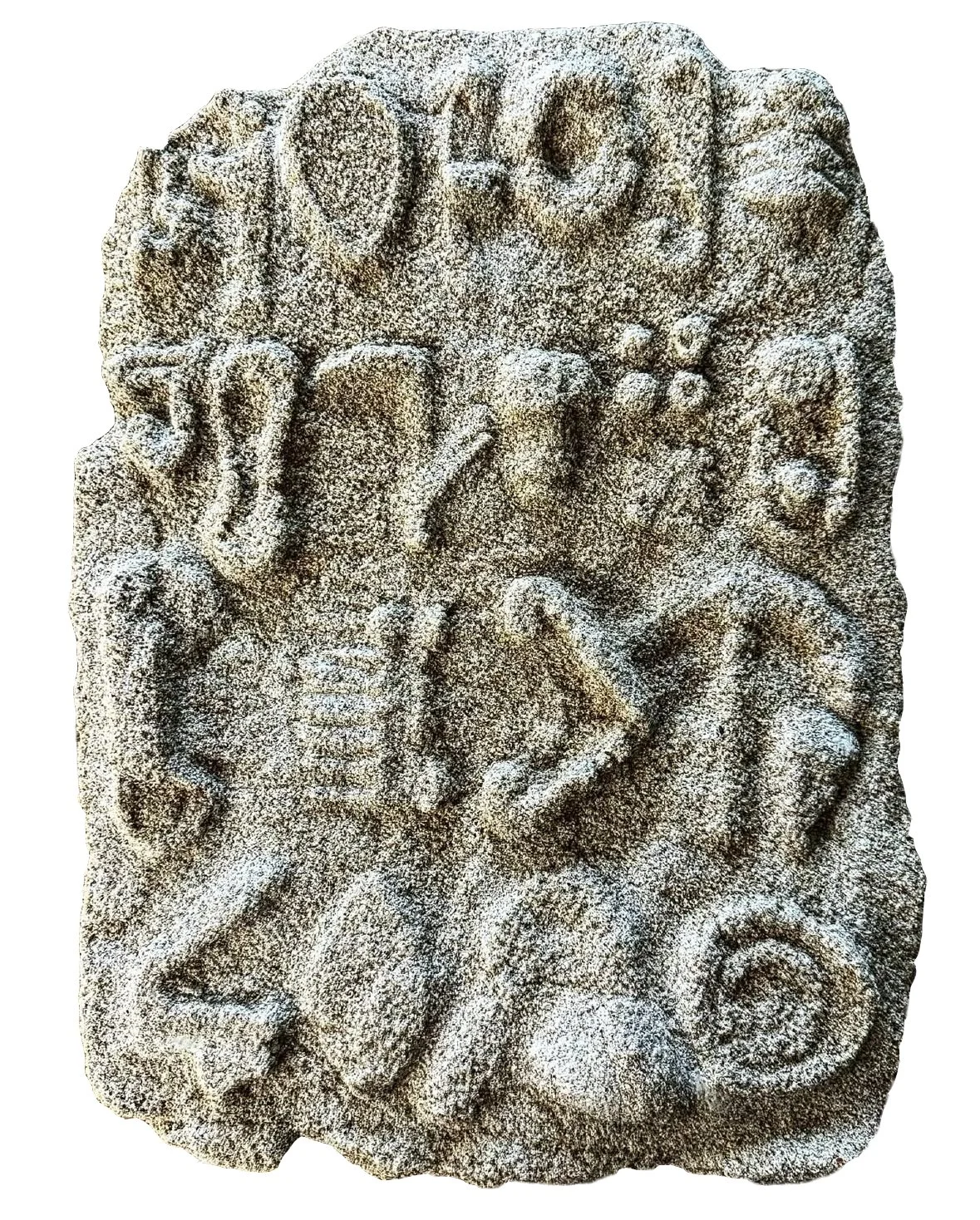 Plastiglyphic Tablet VII plaster sandcasting 15” x 12” 2025 (available)
