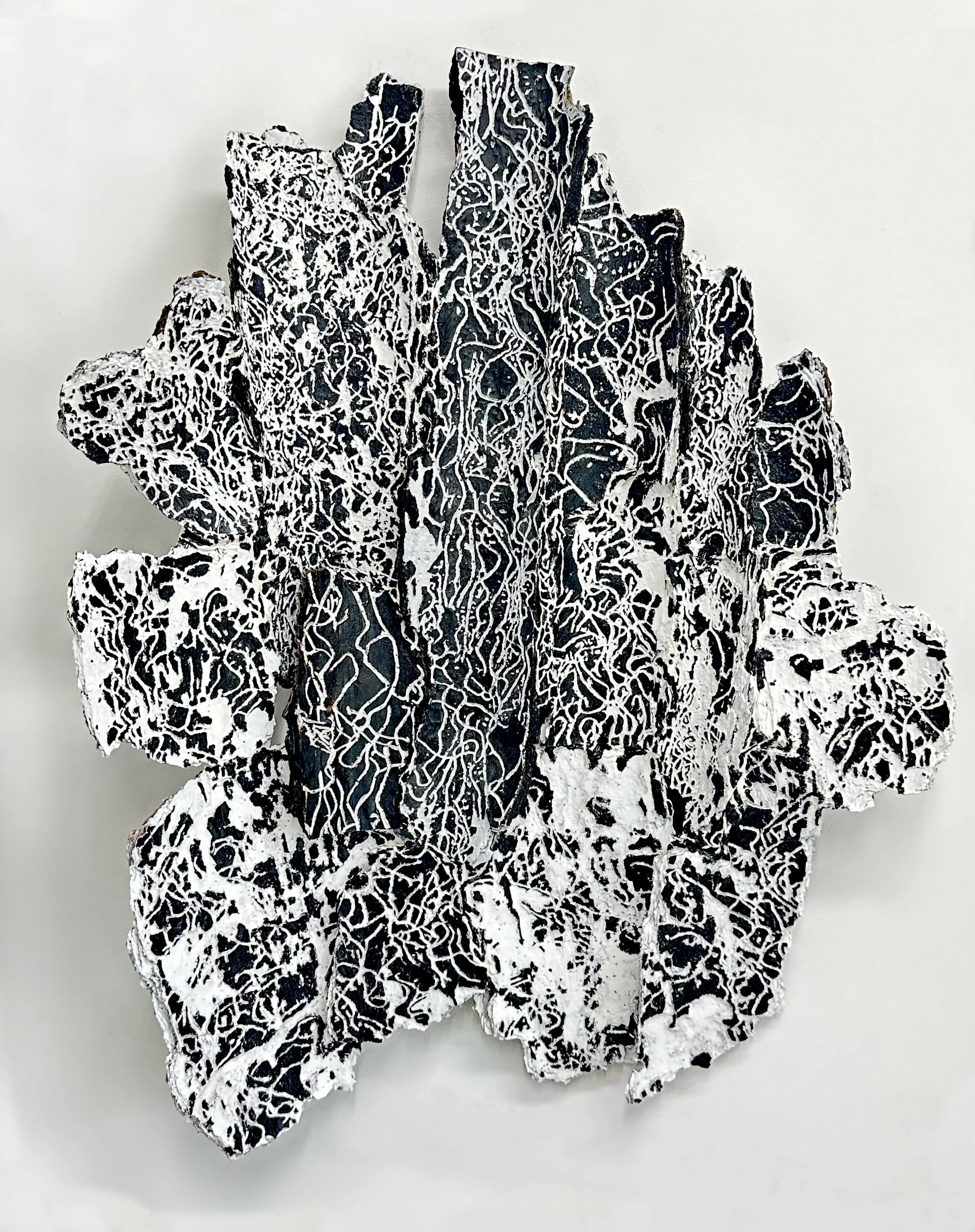    Dendrotekton II    acrylic on pine bark  35” x 26”  2026  (available) 