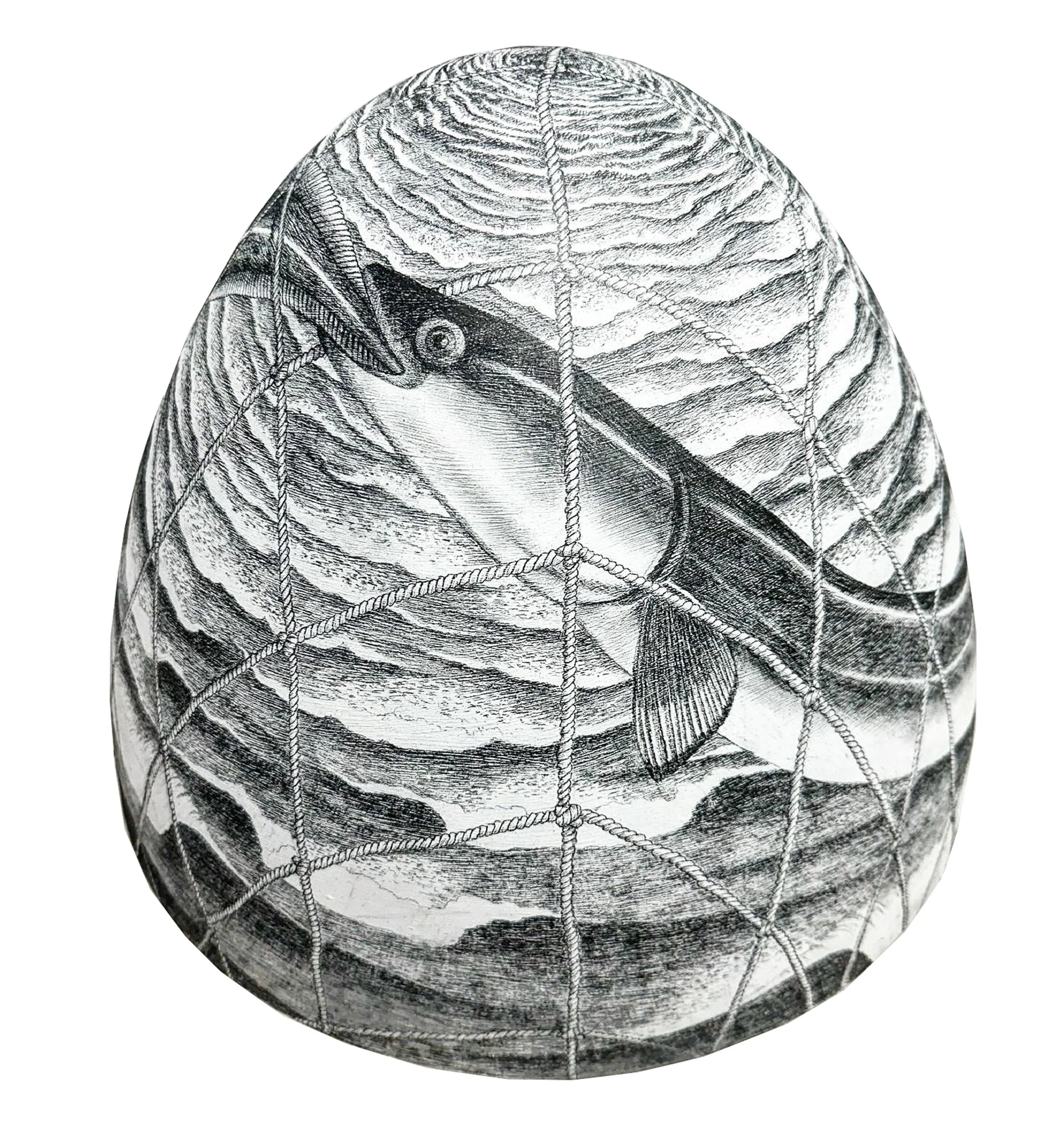    Omphalos of the Sea    graphite on gesso, plastic form  18” x 15” diameter  2026  (available) 
