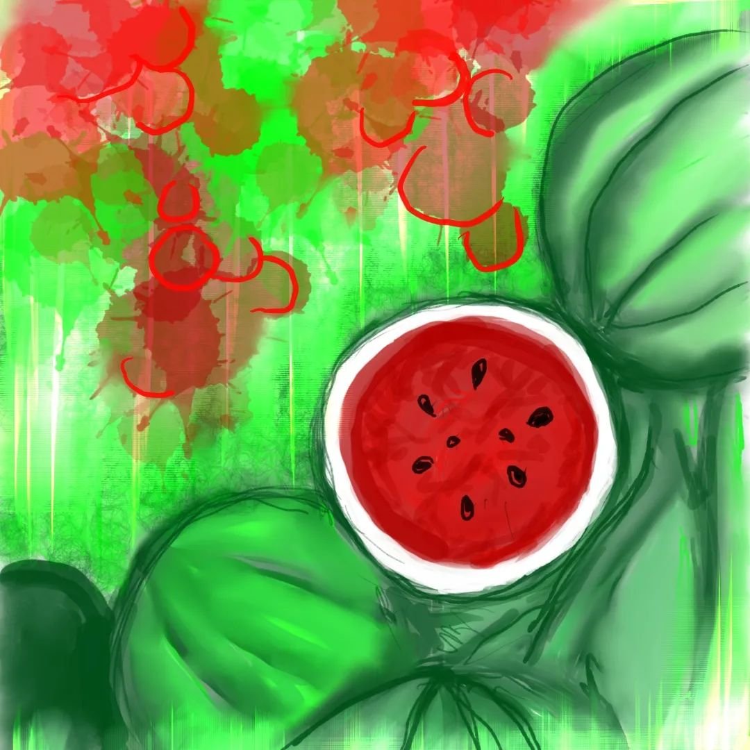 Most recent doodle is a meditation on watermelons. Been studying connections in the significance of the image of the watermelon in relation to the history of Palestinians and African Americans. Its a powerful shared message of self-determination, sus