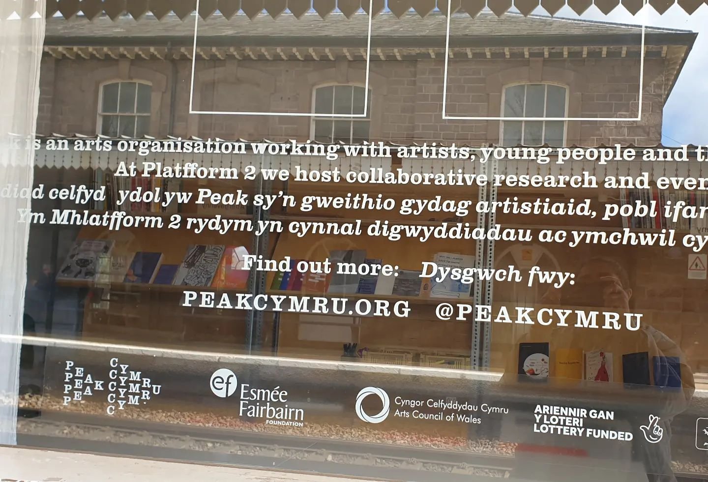 Love seeing this window by @peakcymru celebrating Platfform 2 gallery and arts event space at Abergavenny Station