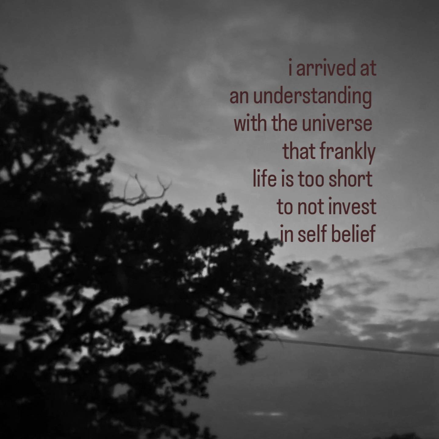 i arrived&nbsp;at 

an understanding&nbsp;

with the universe&nbsp;

that frankly

life&nbsp;

is too short&nbsp;

to not invest

in self belief