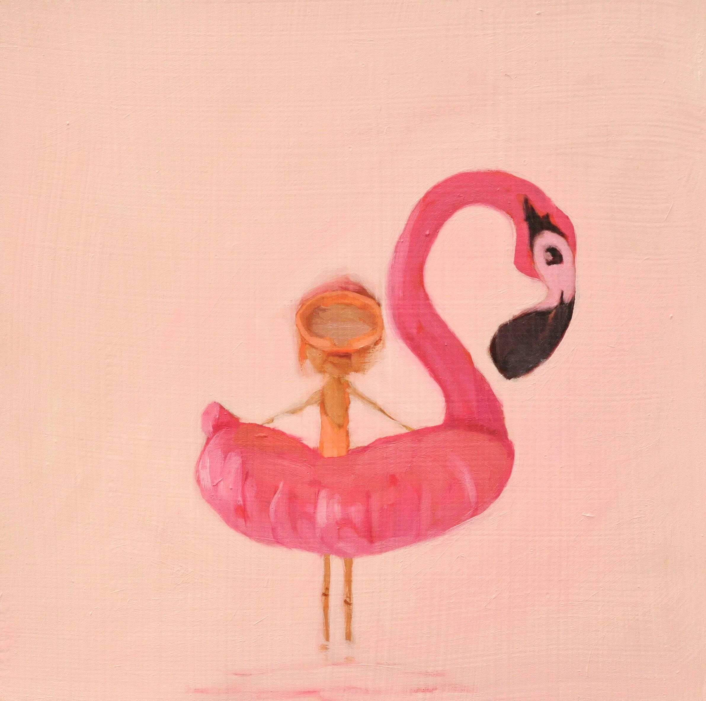 little flamingo, 12x12, oil on board.