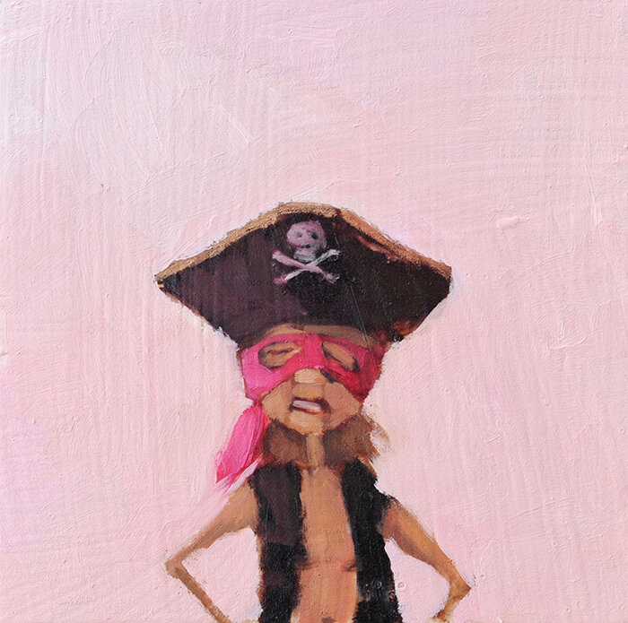 the pink pirate, 5x5, oil on board.