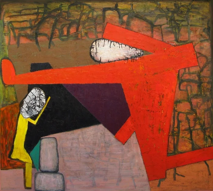 Brenda Goodman, Not a Leg to Stand On , 2013, Oil on wood, 72 x 80 in. Courtesy of the artist and Life on Mars Gallery
