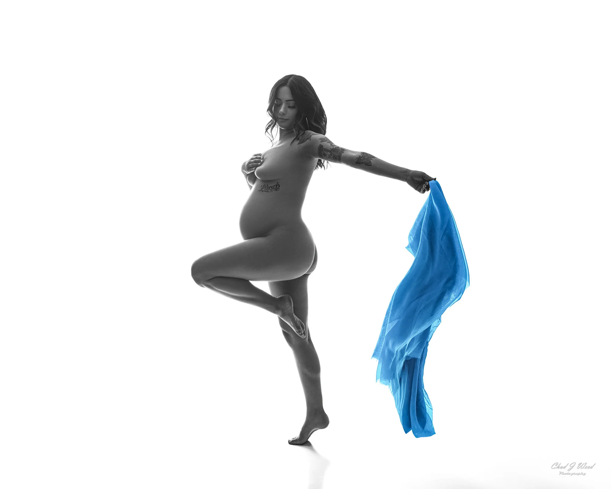 Phoenix Nude Maternity Boudoir Photoshoot: Expecting mother in a classic nude pose, illuminated by soft, diffused light