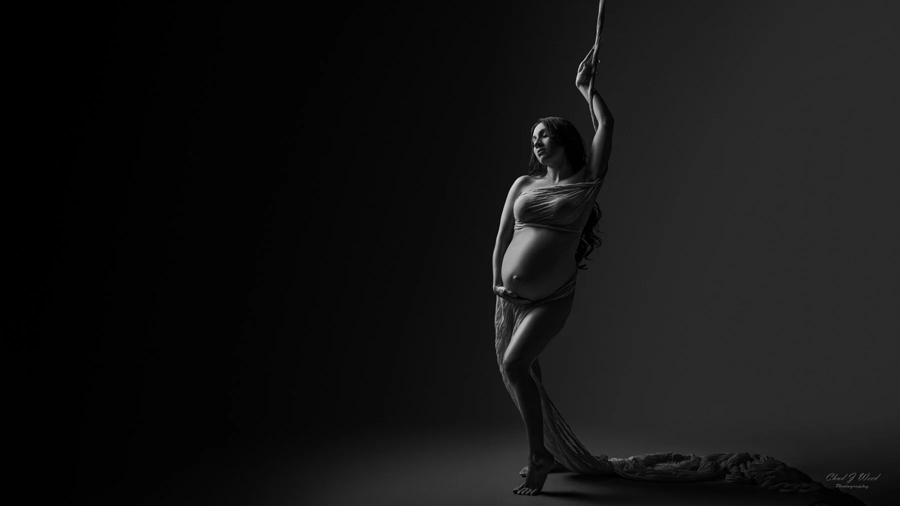 Phoenix Maternity Photography: Artistic silhouette of a pregnant woman wrapped in silk fabric
