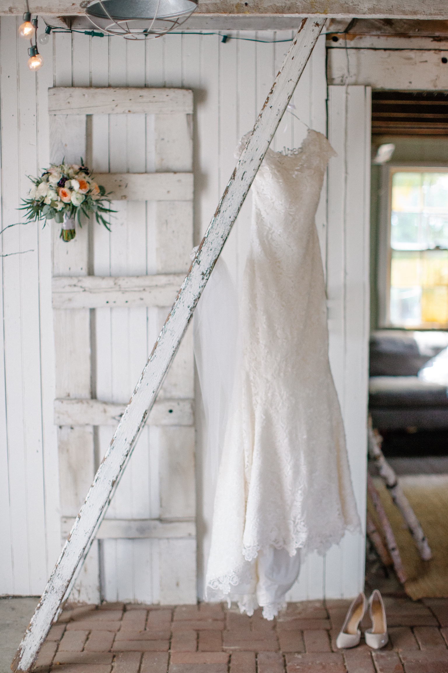 Mushroom house at Terrain at Styers as bridal suite with wedding dress