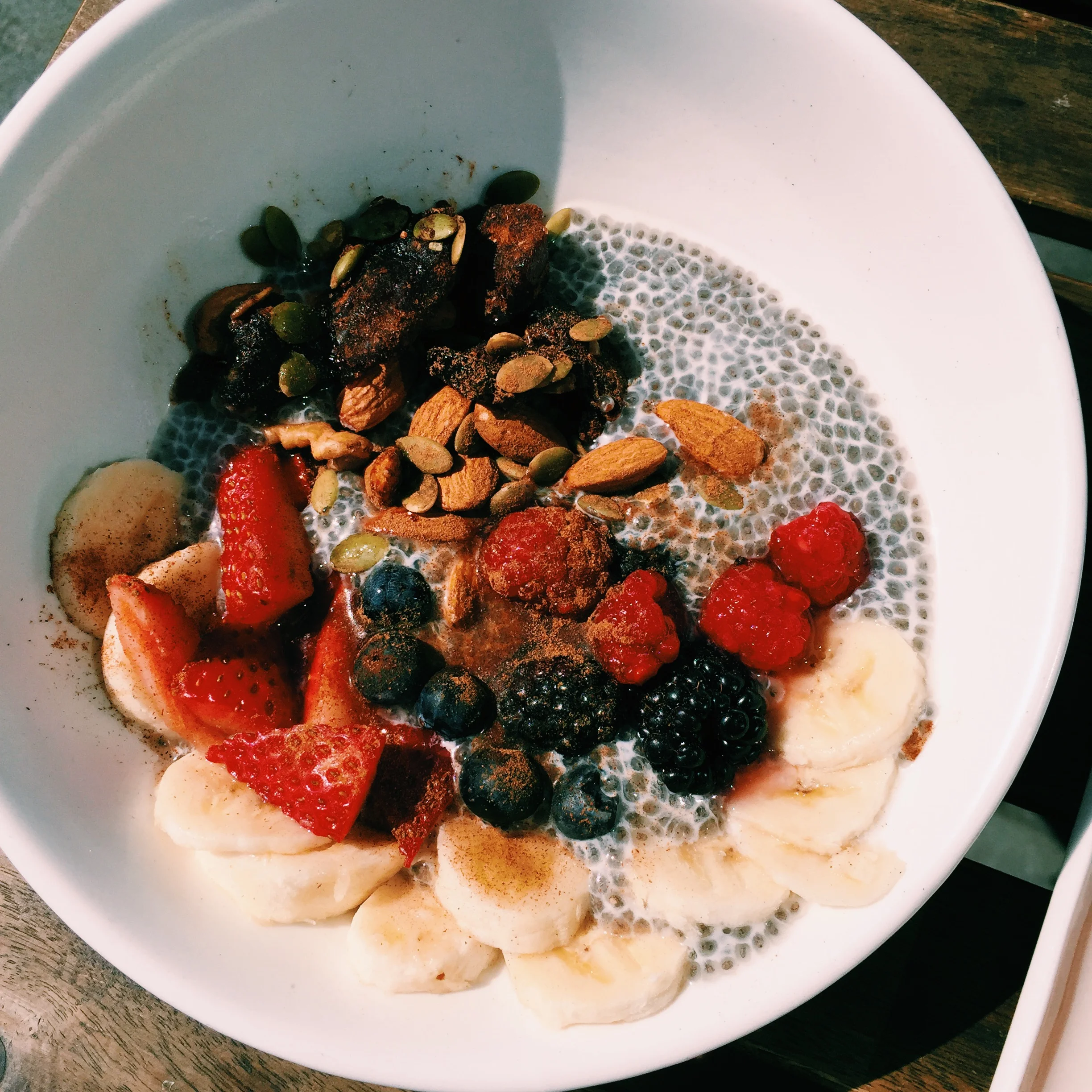 all of the toppings in this pretty pudding bowl. 