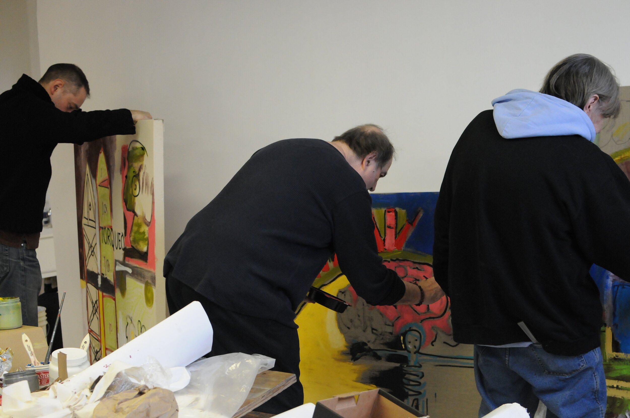  Iron Men at work in John Scott’s studio - Gary Michael Dault, Matthew Varey, and John Scott 