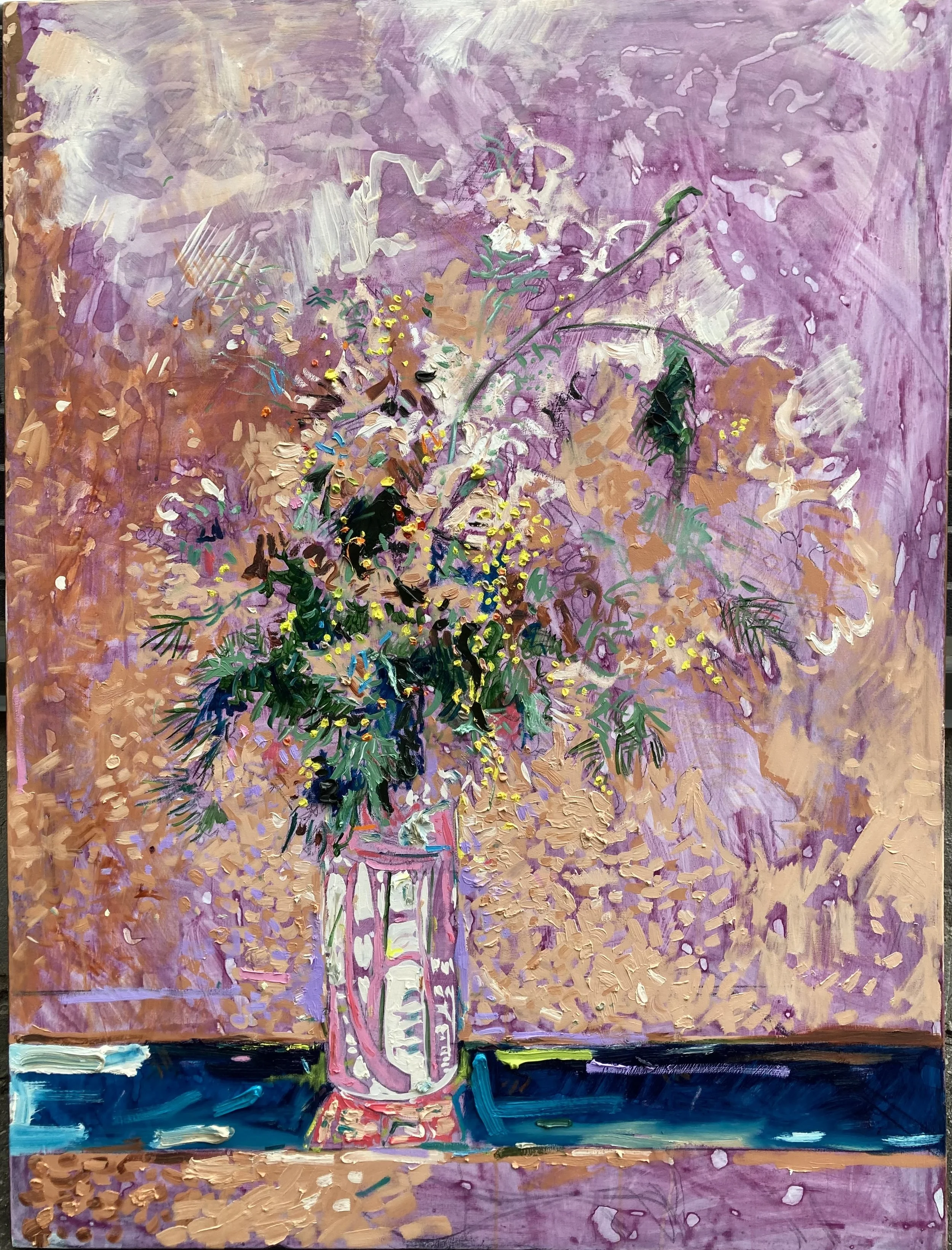 Mimosa, 2026, Oil, Acrylic, Gouache on Canvas, 48 x 36 inches Available