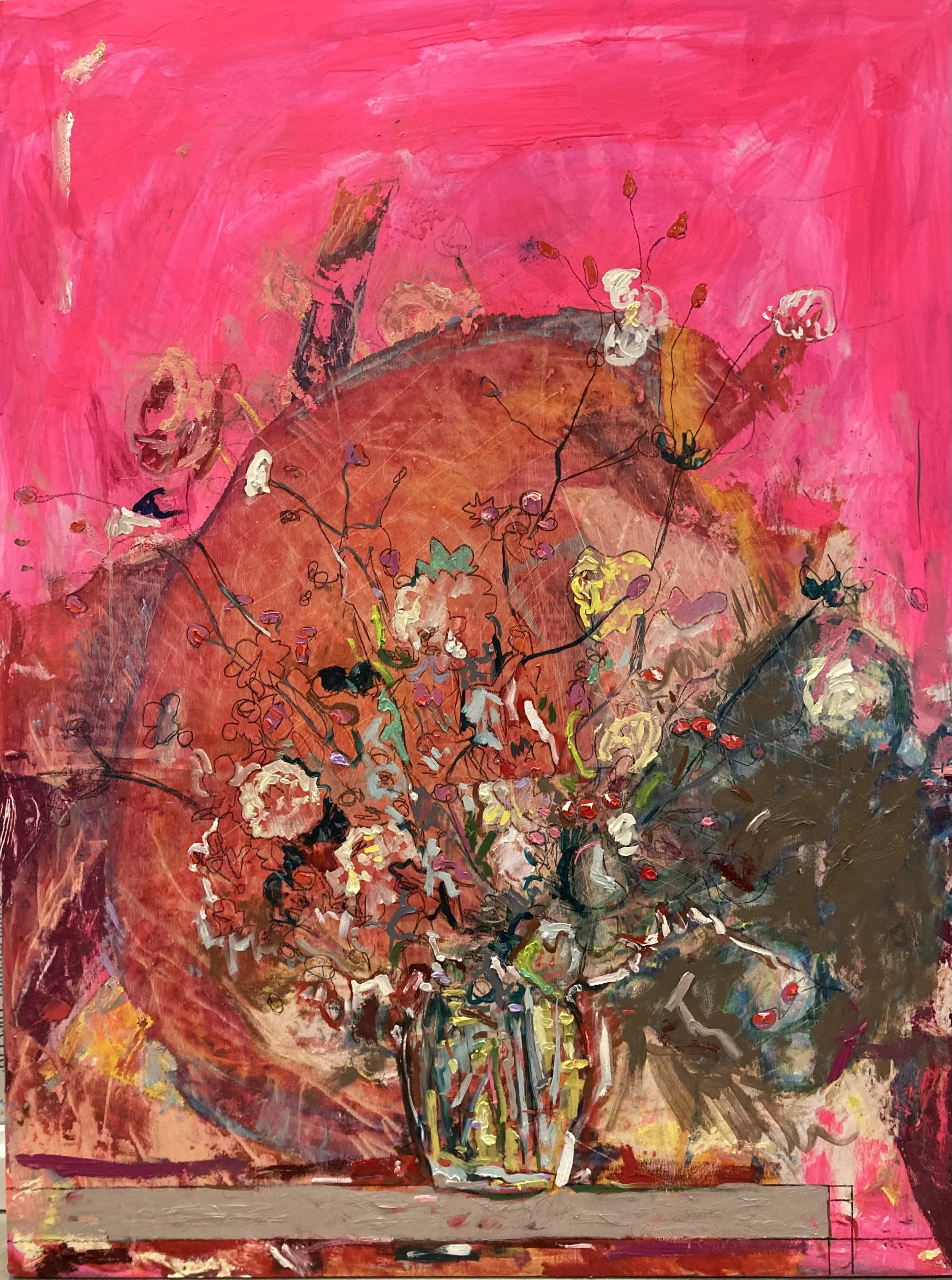 Glorious 2026 Oil, Gouache, Acrylic, Oil Pastel, China Marker on Panel 48 x 36 inches  Available