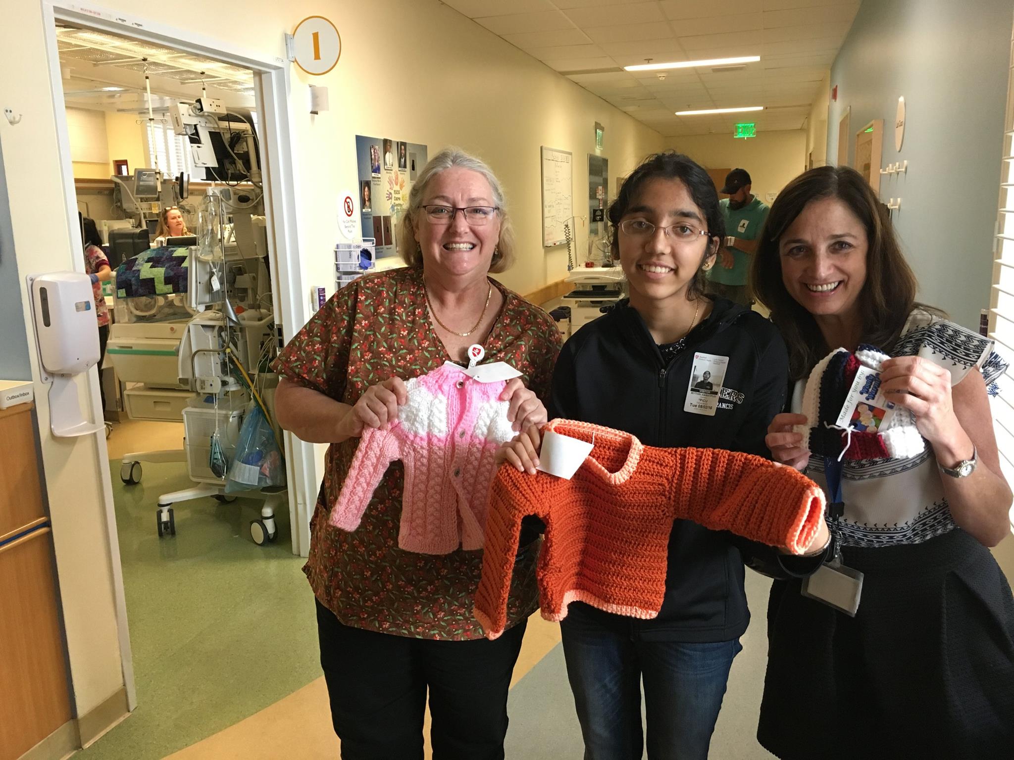 With Ms. Eve Shaw and NICU nurse at Lucile Packard Children's Hospital