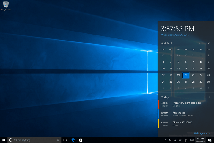 Windows Taskbar Calendar