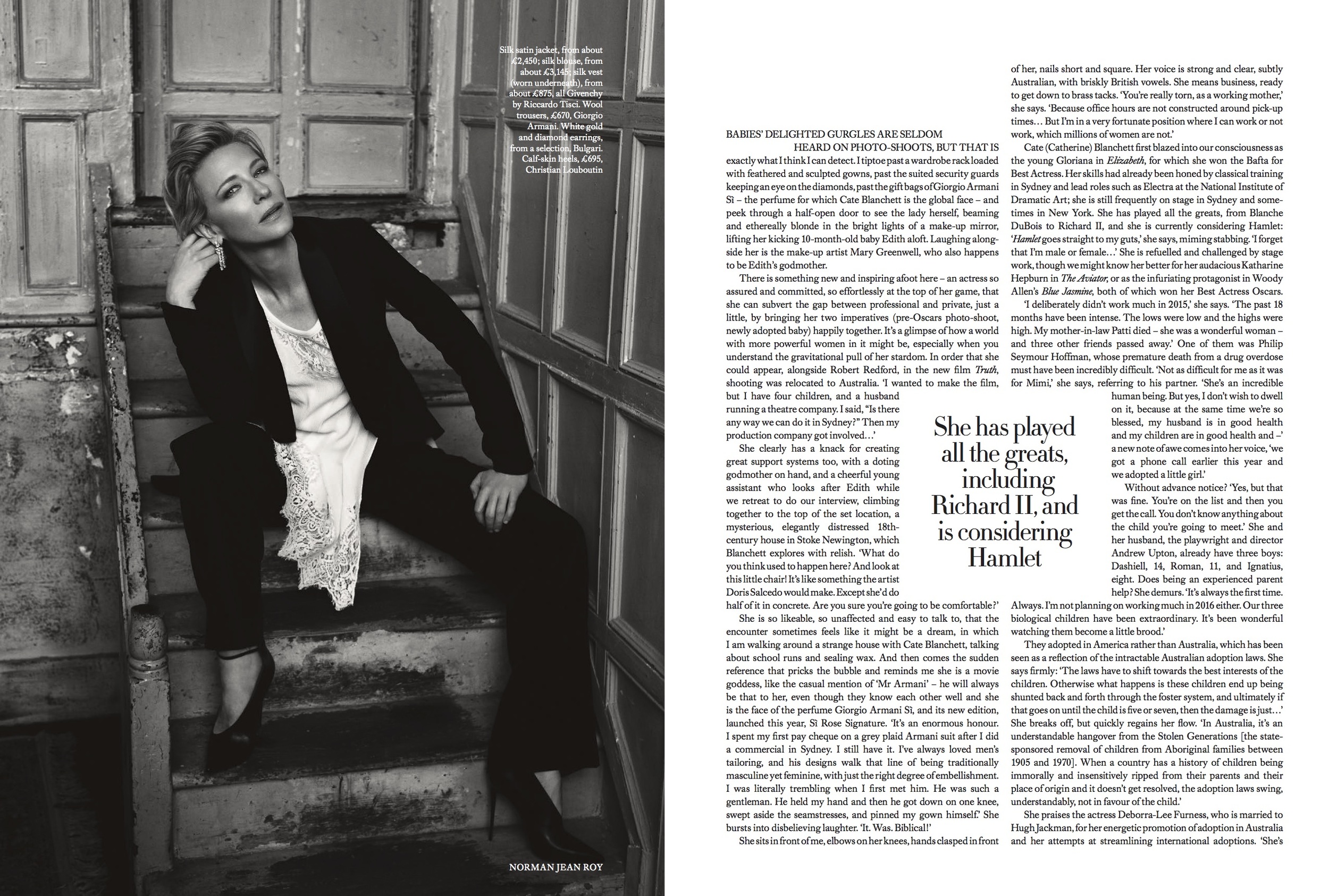 Cate Blanchett Cover Story for Harper's Bazaar, styled by Charlie Harrington. Spread 2.